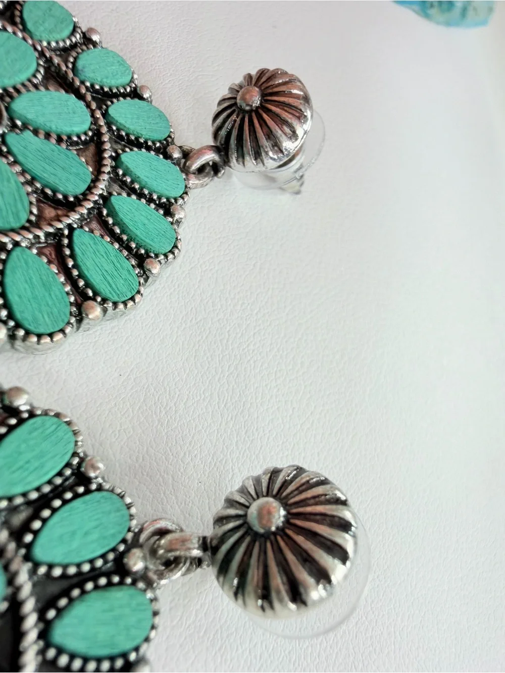 Teal Floral Medallion Drop Earrings - Women Jewelry
